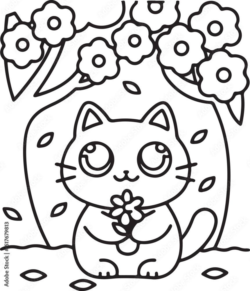 Fototapeta premium Adorable Cute Cat Coloring Pages - Playful Kittens & Kawaii Cat Designs for Kids & Adults, Printable PDF, Fun & Relaxing Feline Art Therapy