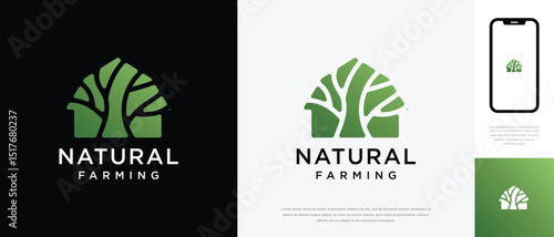 Nature tree farm house logo design. Nature leaf farm logo template. Farming and ranch logo symbol icon	
