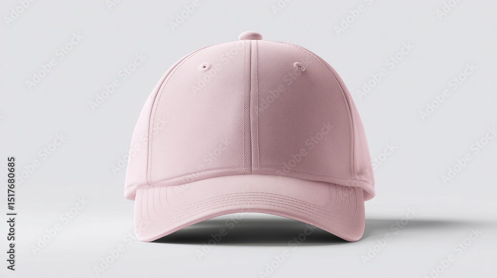 Fototapeta premium Light pink baseball cap mockup front view on white background