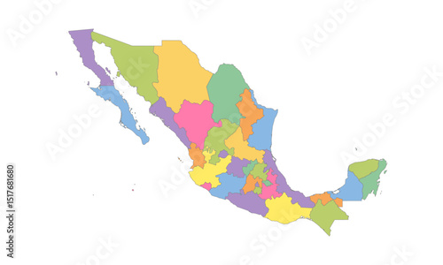 Multicolor Map of Mexico with States