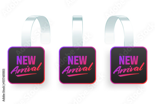 Colorful neon supermarket promotional wobblers. Realistic wobbler template for shelf advertising. Sale or discount label with ad text. Special offer price tag. Vector illustration