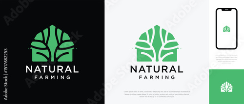 Nature tree farm house logo design. Nature leaf farm logo template. Farming and ranch logo symbol icon	