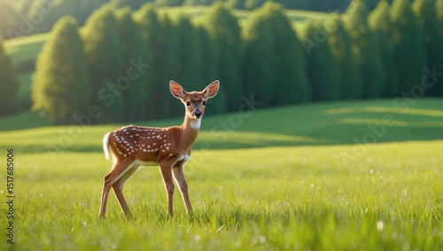 Fototapeta Naklejka Na Ścianę i Meble -  Young deer grazing in a summer meadow