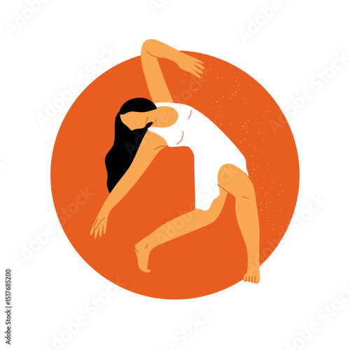 Vector hand-drawn illustration with woman in modern dance pose.
