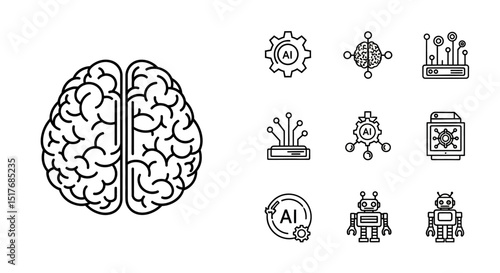 Artificial Intelligence Brain Icon Set Vector Illustration