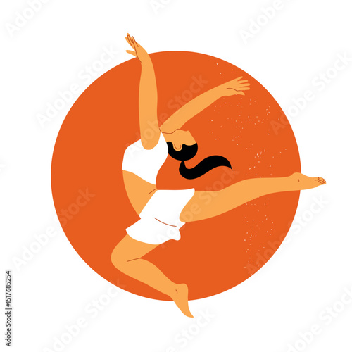 Vector hand-drawn illustration with woman in modern dance pose.