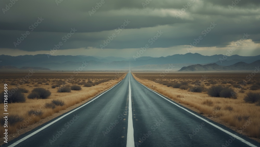 Naklejka premium A picturesque pastoral pathway flanked by trees and meadows on a gloomy day in the countryside