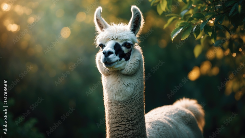 Fototapeta premium The Llama (Lama glama): A Domestic South American Camelid Used for Meat and Packing in Andean Cultures