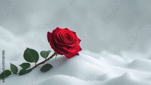 Elegant red rose blossom on a white background, top view