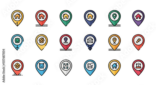 Colorful Location Pin Icons EPS Vector Illustration Set for Maps and Navigation
