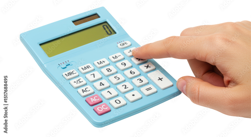 Isolated Calculator with Hand Pressing Button Isolated Calculator with Hand Pressing Button