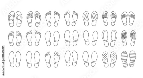 Collection of Diverse Footwear and Barefoot Prints Vector Illustrations
