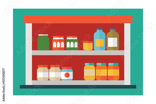 shelf with canned goods and jars
