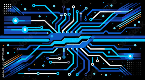  futuristic blue circuit board design with digital tech elements