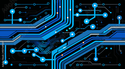  futuristic blue circuit board design with digital tech elements