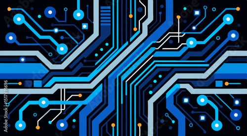  futuristic blue circuit board design with digital tech elements