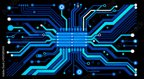  futuristic blue circuit board design with digital tech elements