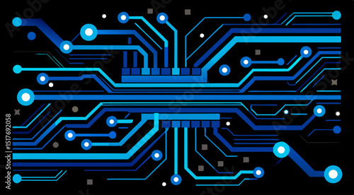  futuristic blue circuit board design with digital tech elements