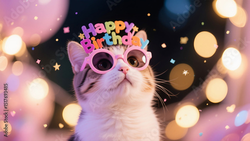 A cat wearing a birthday hat