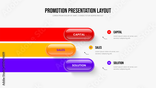 Advertising Proposal 3 Option Infographic Slide Design. Digital Portfolio Slideshow Template Vector Illustration. Visual Campaign Three Element Diagram Frame Layout.