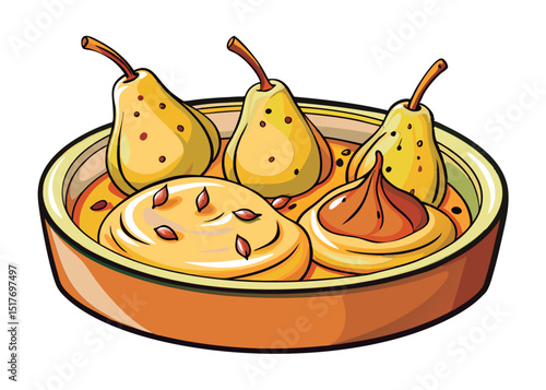 Delicious pears in a rich sauce.