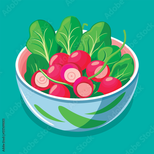 Radishes and spinach salad in a bowl.