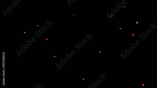 水彩イラスト風 舞い落ちるもみじの葉(透過背景 ループ素材 4K)