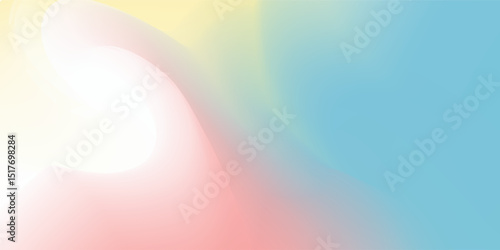 Abstract clear blue sky. Pastel rainbow. Light blue, pink and yellow color vector banner. Pastel gradient sky pattern. Blurred light fuzz colorful gradient background. Vector soft horizontal backdrop