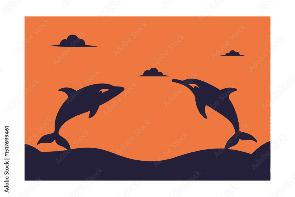Obraz premium silhouette of tow dolphins