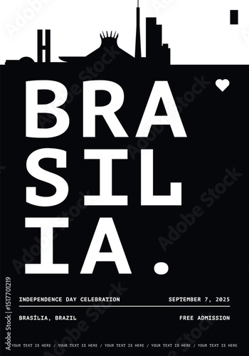 Brasilia typography minimalist vector poster for national event, festival, independence day, holiday layout. Brochure, leaflet, flyer, presentation image template for Brazil city