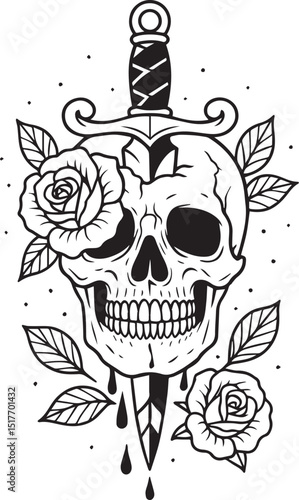 Tattoo Style Coloring Page for Adults –Printable Intricate Line Art for Relaxation, Stress Relief, and Mindful Coloring and Hobby Time