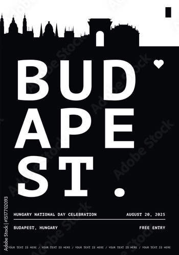 Budapest typography minimalist vector poster for national event, festival, independence day, holiday layout. Brochure, leaflet, flyer, presentation image template for Hungary city