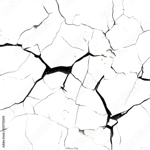 Black and White Vintage Cracked Concrete Texture with Dry Soil Crack Scribble Effect � Background Pattern