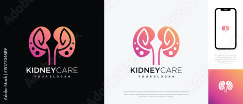 Nature kidney logo design. Kidney internal organ logo design vector icon made with lines and leaves	
