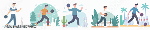 vector character of young man playing bowling