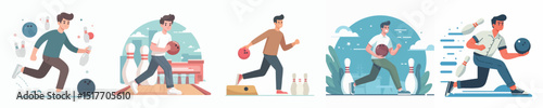 vector character of young man playing bowling
