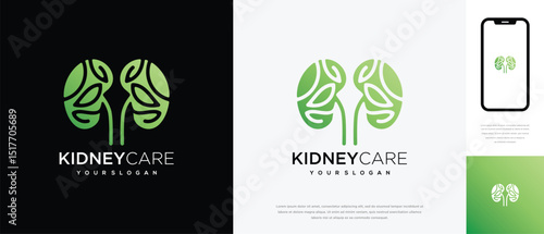 Nature kidney logo design. Kidney internal organ logo design vector icon made with lines and leaves	
