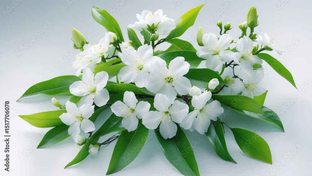 Fototapeta premium Fresh jasmine blooms isolated against a white backdrop