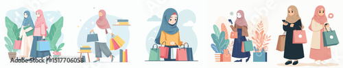 hijab woman character vector shopping