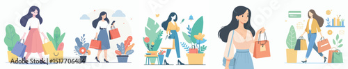 vector character woman shopping