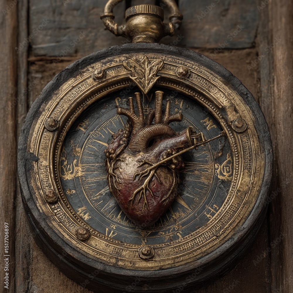 Obraz premium Unique heart-shaped clock design with intricate detailing and textures Generative AI