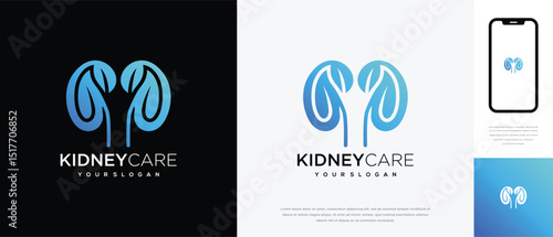 Nature kidney logo design. Kidney internal organ logo design vector icon made with lines and leaves	
