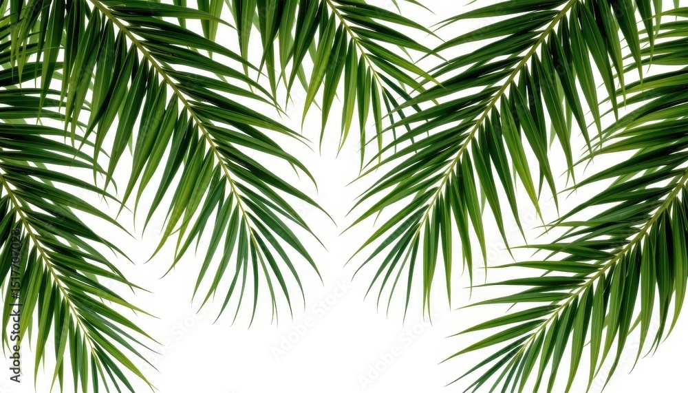 Naklejka premium Lush Green Palm Fronds Isolated on White Background Perfect for Tropical Designs Summer Vacation Themes