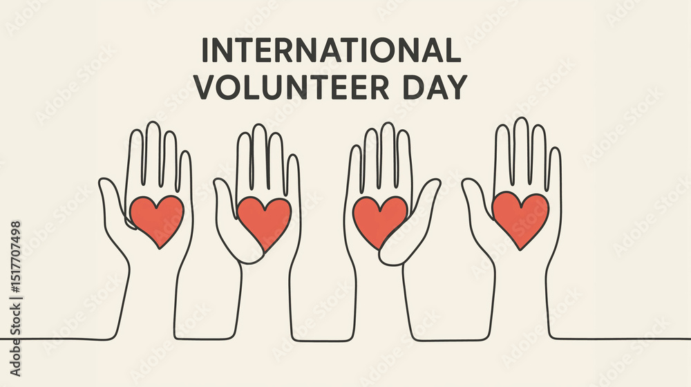 Obraz premium International volunteer day with hand rising holding red heart symbolizing compassion, community support, global care, unity, kindness, and humanitarian outreach