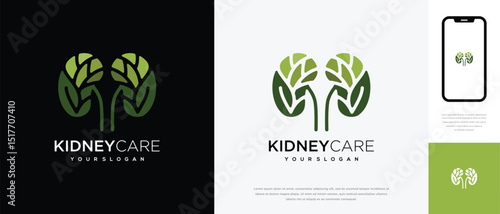 Nature kidney logo design. Kidney internal organ logo design vector icon made with lines and leaves	
