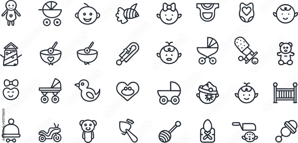 Naklejka premium Collection of Minimalist Baby Icons Representing Essential Items and Childhood Elements