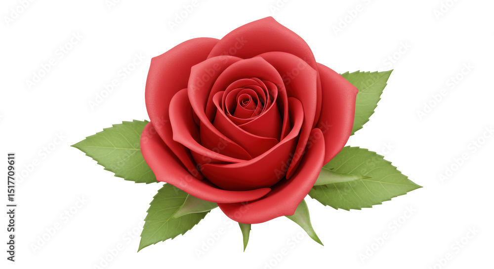 Isolated Red Rose with Green Leaves Isolated Red Rose with Green Leaves