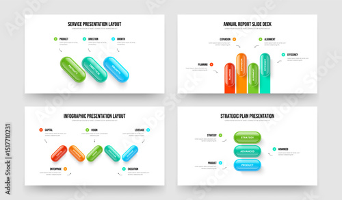 Business Profile 3 4 5 3 Option Infographic Frame Design Set. Product Plan Three Four Five Three Step Diagram Presentation Template Vector Illustration Bundle.