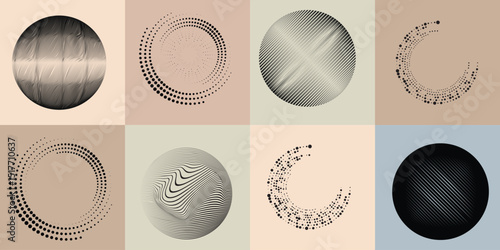 Lines in Circle Form . Rotate rounded shape Vector Illustration .Rotating circles form a ring.Rotating design element . Various circle lines forming round frame . Abstract Geometric line art .
