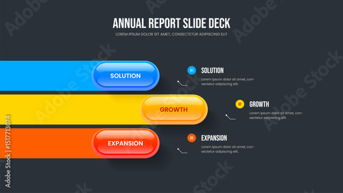Financial Innovation Presentation Layout Vector Illustration. Market Development 3 Option Infographic Slideshow Template. Service Performance Three Step Diagram Frame Design.